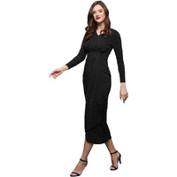 Miss Chase Women's V-Neck Full Sleeve Self Design Wrap Polyester Midi Dress (Mcaw23D13-81-62-05, Black, L)