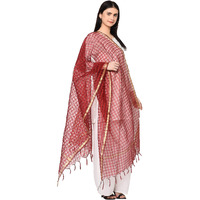 Weavers Villa Banarasi Poly Silk Checks Women's Dupatta (Maroon Checks), 2.25 Mtrs