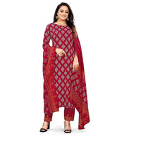 Nermosa Women Printed Kurta And Pant Set With Dupatta (In, Alpha, M, Maroon)