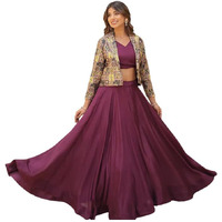 Xomantic Fashion Womens Art Silk Wine Color Readymade Lehenga Choli With Jacket (Wine, S)