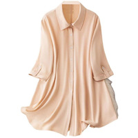 Om Sai Latest Creation Western Dress || Rayon Solid Button Front Shirt Dress For Women || Roll Tab Sleeve & Collared Neck Flared Dress || Office || Summer Short Dresses For Women. (Large, Peach)