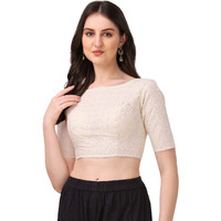 Oomph! Traditional Cotton Fabric Blouse For Women | Round Neck., Elbow Length Sleeves | Wedding & Festival Wear | Comfortable & Trendy Ethnic Wear | Readymade Blouse For Saree & Lehenga