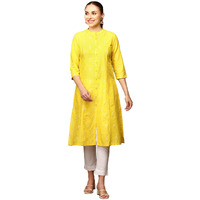 Anubhutee Women Band Collar Cotton Mustard Kurta