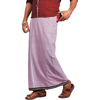 Prakasam Cotton Mens Kerala Thalapathi Border Purple Colour Welcro Pocket Cotton Dhoti (Size -L Size Dhoti)