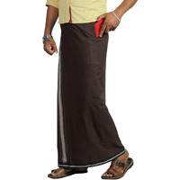 Prakasam Cotton Mens Cotton Kerala Thalapathi Border Welcro Pocket Dhoti (Size -S Size Dhoti) / Coffee Brown Colour Thalapathi Adjustable Pocket Dhoties For Mens