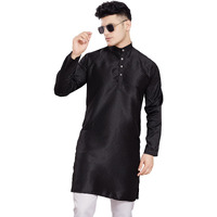 Divisive Men's Self Woven Jequard Art Silk Slim Fit Only Kurta (Dkrt409_L_Black)
