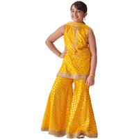 Pspeaches Girl's Cotton Rayon Sharara Set (Sha-Yellowrayonfoil-13-14Y_Yellow