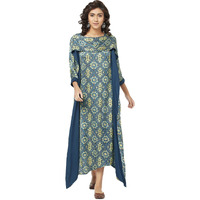 Fabindia Women's Rayon Blend Ankle Length Dress Dark Blue_M