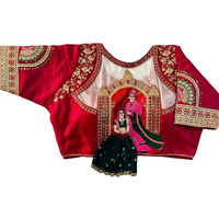 Pujia Mills Women's Milan Silk Codding Sequins Handwork Half Sleeve Maroon Color Blouse Women's Bridal Heavy Work Saree Blouse For Wedding
