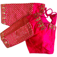 Pujia Mills Women's Heavy Embroidery With Sequins Work Half Sleeves Fancy Readymade Saree Blouse.(Tulsi Pink)
