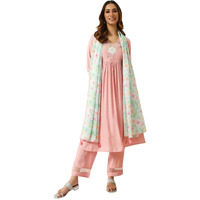 Fiorra Women's Peach Viscose Chanderi A-Line Kurta With Pant And Dupatta Set0162