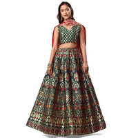 Purvaja Women's Jacquard Semi-Stitched Lehenga Choli (Rose-D-Green_Green_Free Size)