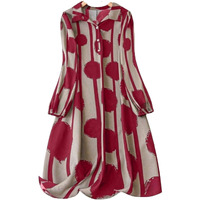Gufrina Women's Full Sleeve Collar Neck Dress - Elegant Button-Down Midi Dress With Abstract Print (Maroon L)