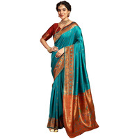 Satrani Women's Silk Paithani Jacquard Weaving Saree With Unstitched Blouse Piece (4046S6293N_Turquoise)