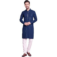 Jompers Mens Peacock Chikankari Embroidered And Sequence Kurta Churidar Set. (Peacock, L)