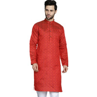 Jompers Men's Red Woven Design Kurtas (Red, Xl)