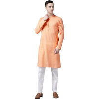 See Designs Men Peach Pure Cotton Chikankari Embroidered Straight Kurta_Sdkt1124L