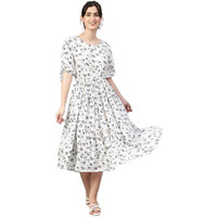 Kotty Womens Polyester Printed Fit And Flared Whit Dress Multicolour