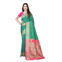 Sugathari Women's Banarasi Saree Pure Paithani Kanjivaram Silk Soft New Ladies 2024 Design Wear Sarees Latest Cotton Party Sari Collections With Blouse Piece For Wedding Sadi (Pari-206 Aqua Green)