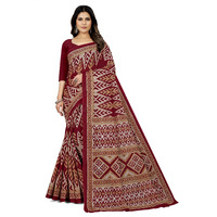 Tamaira Fashion Women's Handloom Print Pure Cotton Saree Without Blouse Piece(12004_Beige&Maroon)
