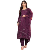 Varanga Women Purple Hand Embroidered French Knot Kurta With Tonal Bottom And Embroidered Dupatta.