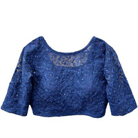Vihu Fashion Womens Readymade Fancy Sifli Work Half Sleeve Saree Blouse.(Sifli Flower Navy Blue_38)