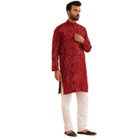Sojanya (Since 1958 Men's Pure Cotton Maroon Designer Kurta And White Churidar Pyjama Set