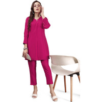 Womanista Blend Women's Crimson Pink Colour Chanderi Silk Fabric Tunic With Trouser Coord Set Ankle Length (Co-Ords_9027 2Xl)