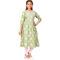 Aarika Girls Green-White Colour Cotton Embroidery Kurti Legging Set (Kl-Ap-D-1-Green-White-40)