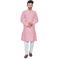 Be Active Men's Embroidered Lucknowi Pink Kurta Set || Men Kurta Pajama || Men Kurta Pajama Set || Kurta Pajama For Men (Rfsk0013 11 Set L)