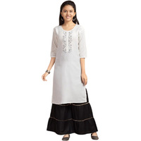 Aarika Girls Casual Wear White Colour Embellished Cotton Kurti (9-16 Years)