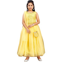 Aarika Girls Ethnic Wear Yellow Colour Sequin Embroidery Georgette Lehenga Choli Set Attached Bag (4-10 Years)