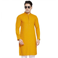 Divisive Men's Sequince Embroidered Cotton Blend Only Slim Fit Kurta (Dkrt11_5Xl_Mustard)