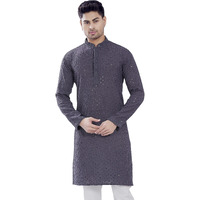 Divisive Men's Sequince Embroidered Cotton Blend Only Slim Fit Kurta (Dkrt677_Xxl_Grey)