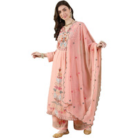 Fashion Basket Georgette Straight Floral Plazzo Kurta Set Peach
