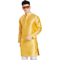 Divisive Men's Self Woven Jequard Art Silk Slim Fit Only Kurta (Dkrt411_L_Lt Yellow)