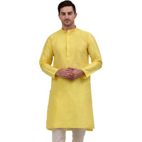Jompers Men's Solid Dupion Silk Kurtas (Lemon, M)