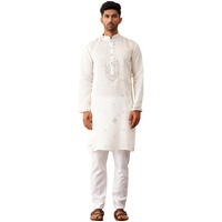 Jompers Men's White Embroidered Kurta Pyjama. (White, Xxl)
