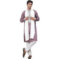 Jompers Magenta Men's Sequins Embroidered Kurta Pyjama With Dupatta. (Magenta, S)