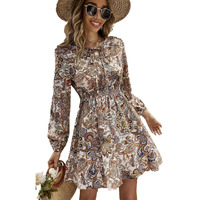 Kotty Womens Polyester Printed Fit And Flared Beige Dress (Multicolored,L)_Kttdress52L