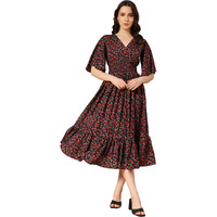 Kzully Women's Rayon Smocked Midi Casual Dress (6001-Red-Small-Flower-Xxl_Red-Flower_2Xl)
