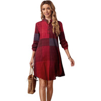 Leriya Fashion Western Dress || Rayon Color Block Half Button Front Dress For Women || Long Cuff Sleeve & Stand Collared Neck Tunic Dress || Office || Summer Dresses For Women. (Xx-Large, Red)