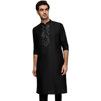 Kisah Men's Kurta, Cotton Blend Black, Printed Regular Fit Mandarin Collar Long Sleeves (40)