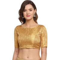 Oomph! Women's Art Silk Floral Half Sleeve Saree Blouse (Rbbl22S_Sandcastle Beige_S)