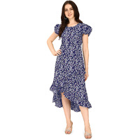 Oomph! Women's Western & Fusion Wear Wrap Midi Dresses For Women, Blue - Md267