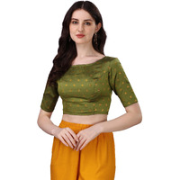 Oomph! Readymade Blouse For Women, Brocade, Green, Boat Neck