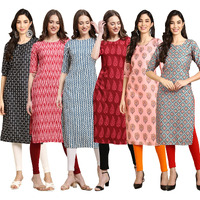 Pinkmint Women's Crepe Digital Print Straight Kurta Pack Of 6 [Cr-362-328-331-337-368-372-Xxl]