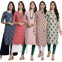 Pinkmint Crepe Printed Kurti For Womens College Wear Kurti Festival Wear Kurti For Women (Pack Of 5)