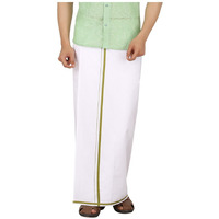 Prakasam Cotton (Winner Men's Welcro Pocket Single Dhoti With Light Green Border (Size 46)