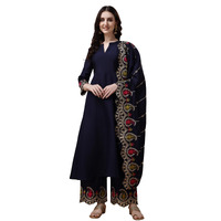 Pratham Blue Women's Silk Embroidered Anarkali Kurta With Palazzos And Dupatta (Pb-6144-Xl_Blue)